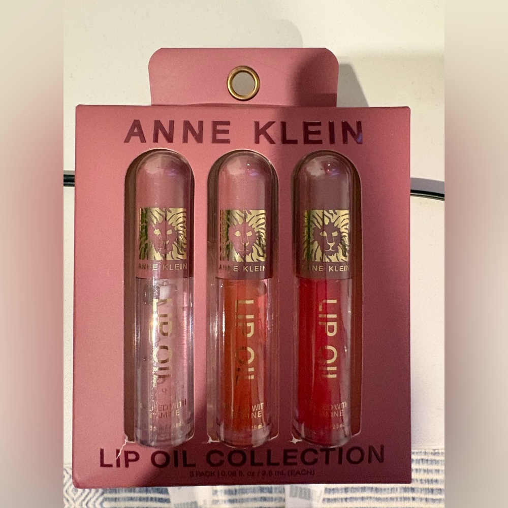Anne Klein Lip Oil Set - Soft Pink, Vibrant Orange, Bold Red